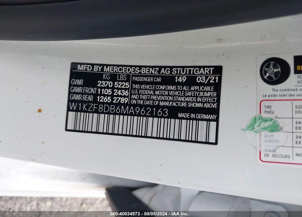 2021 MERCEDES-BENZ E 350 VIN: W1KZF8DB6MA962163
