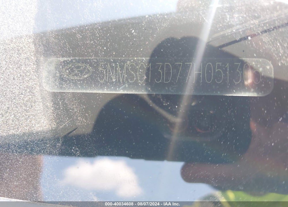 2007 HYUNDAI SANTA FE GLS VIN: 5NMSG13D77H051305