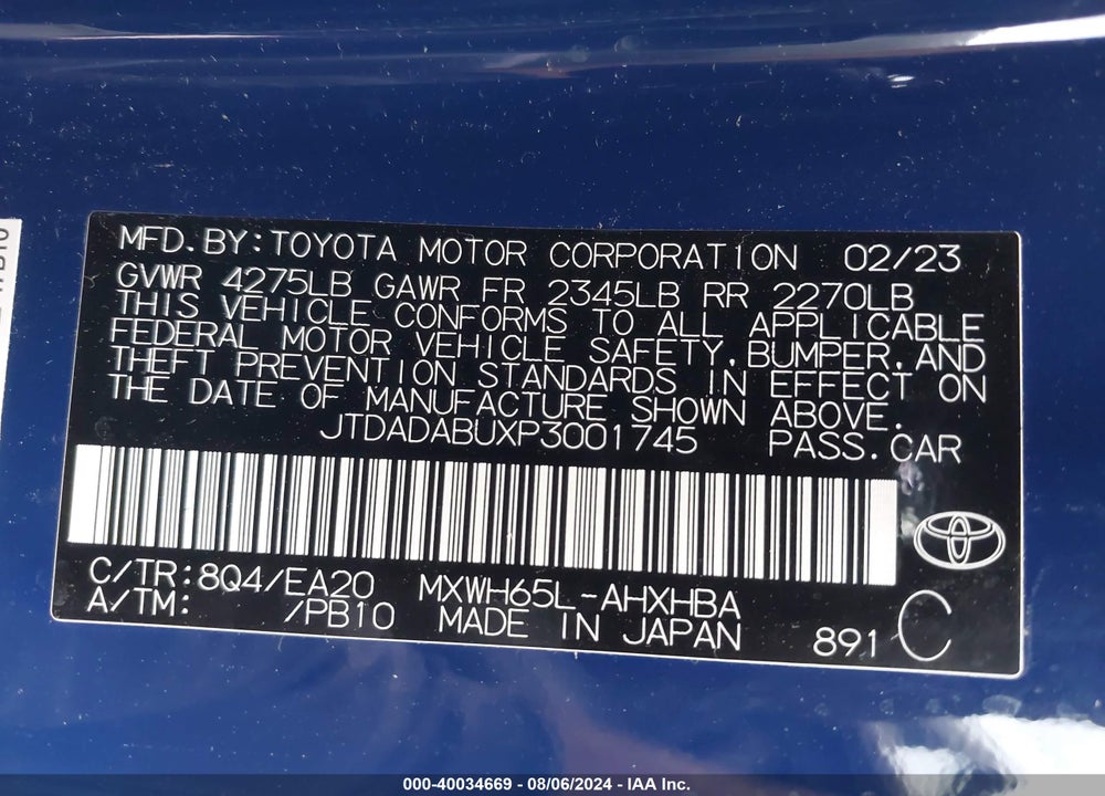 2023 TOYOTA PRIUS LIMITED AWD-E VIN: JTDADABUXP3001745