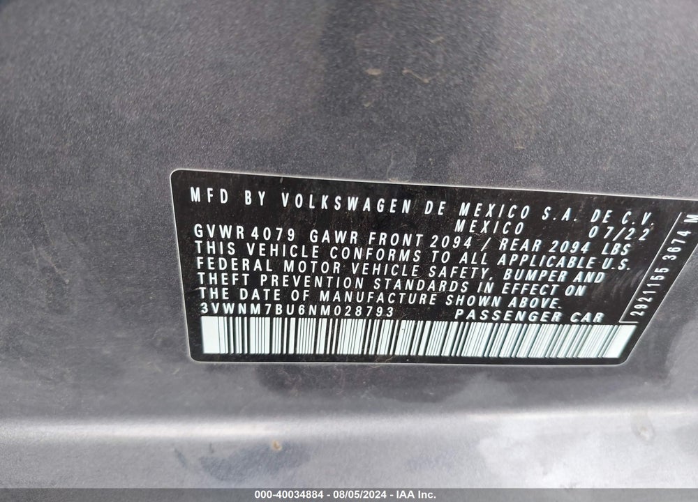 2022 VOLKSWAGEN JETTA 1.5T S VIN: 3VWNM7BU6NM028793