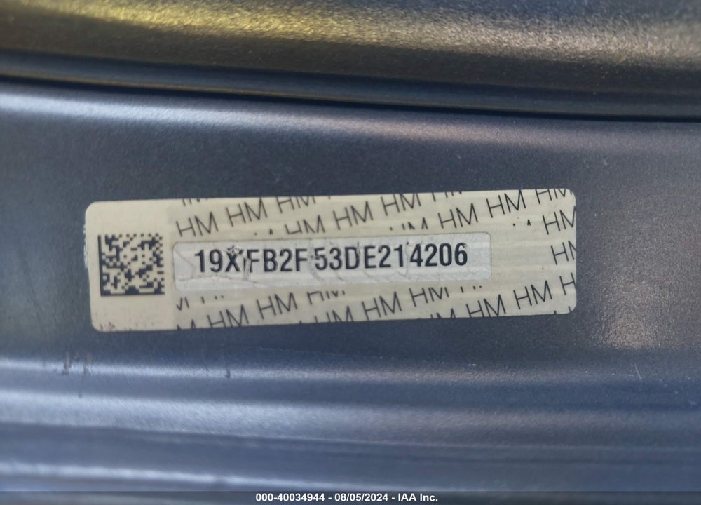 2013 HONDA CIVIC LX VIN: 19XFB2F53DE214206