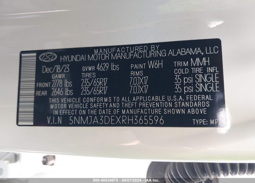 2024 HYUNDAI TUCSON SE VIN: 5NMJA3DEXRH365596