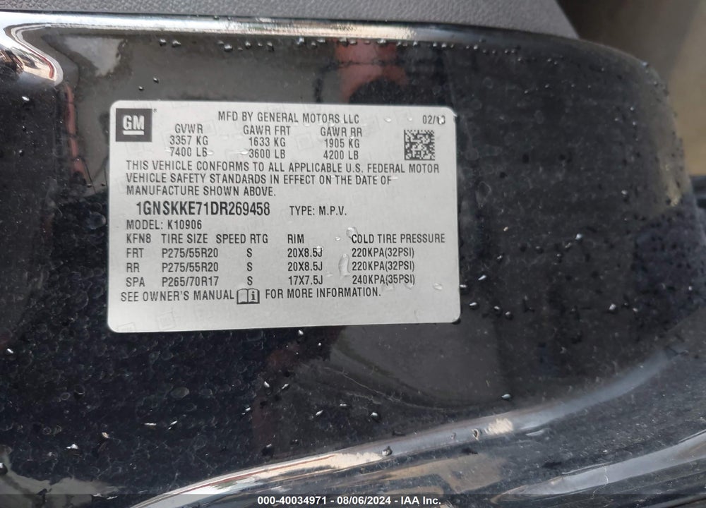 2013 CHEVROLET SUBURBAN 1500 LTZ VIN: 1GNSKKE71DR269458