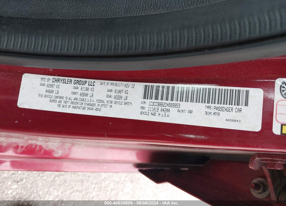 2013 CHRYSLER 200 VIN: 1C3CCBBB2DN589953
