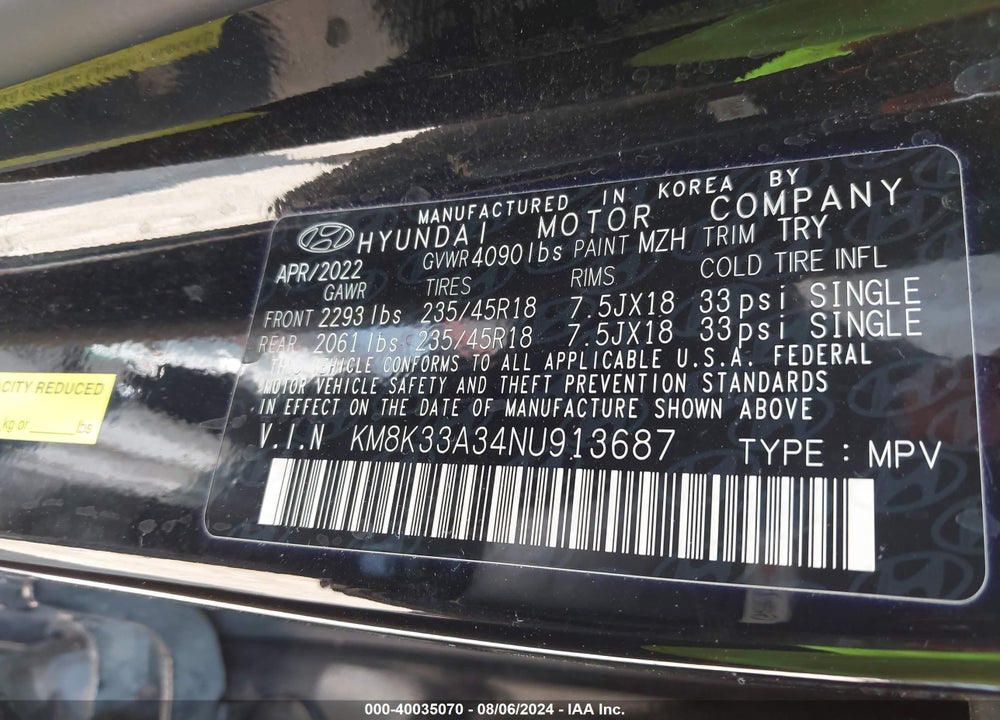 2022 HYUNDAI KONA N LINE VIN: KM8K33A34NU913687