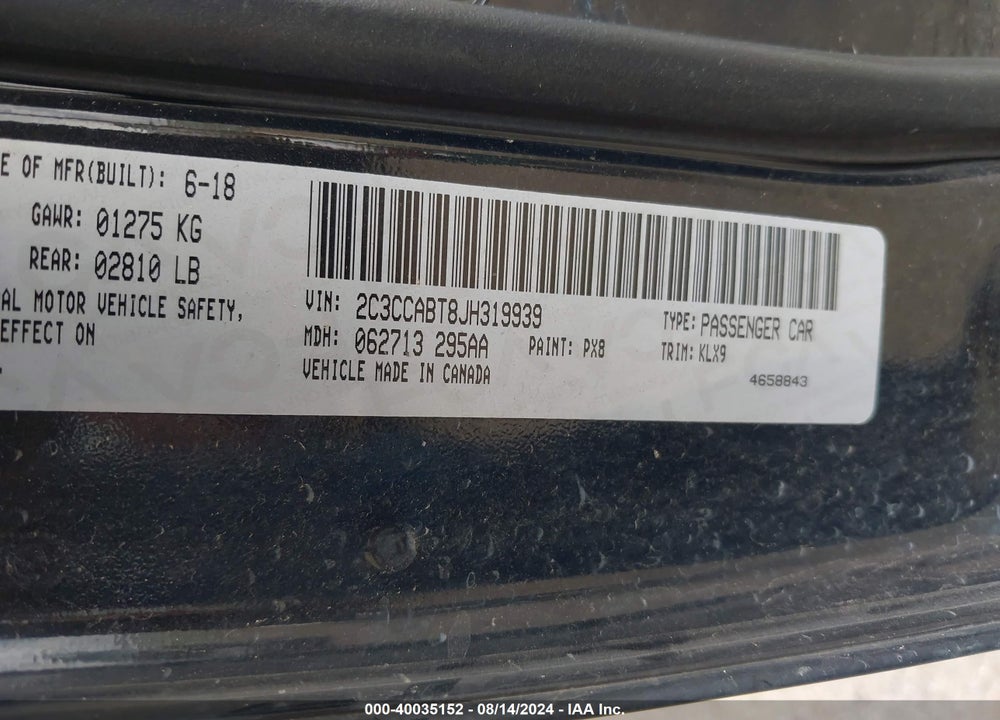 2018 CHRYSLER 300 300S VIN: 2C3CCABT8JH319939