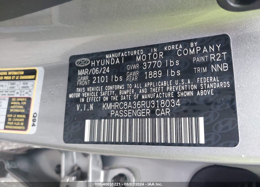 2024 HYUNDAI VENUE SEL VIN: KMHRC8A36RU318034
