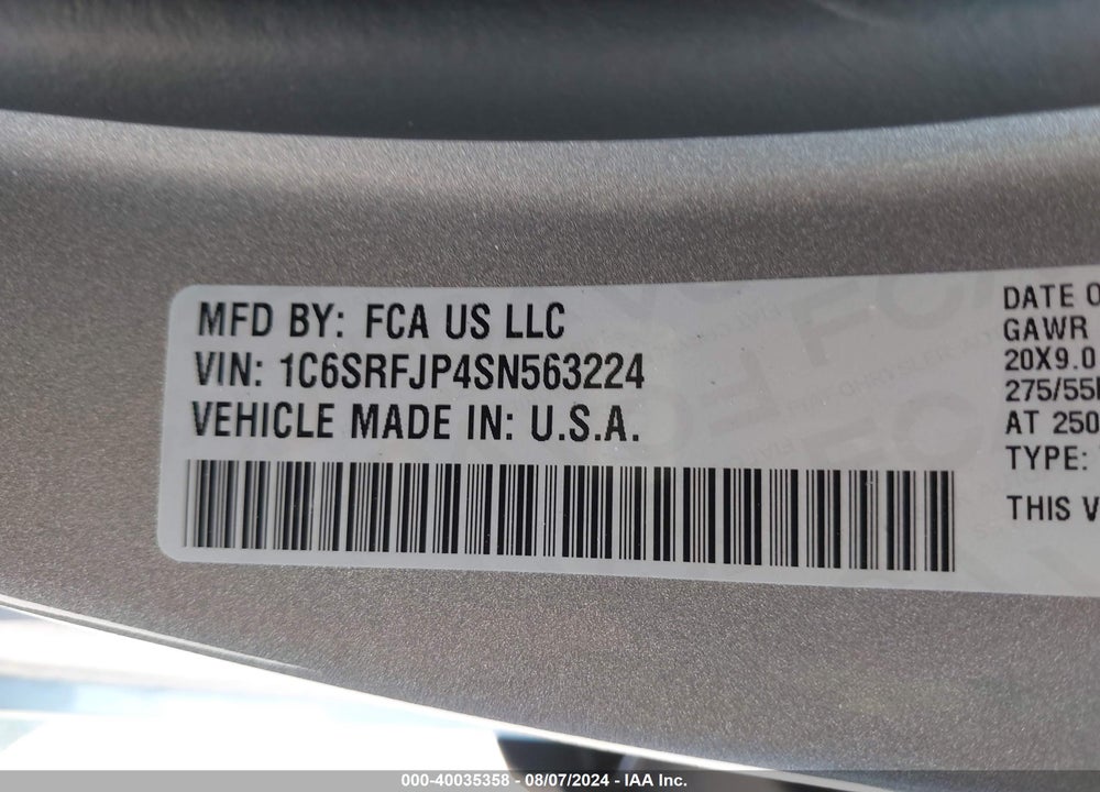 2025 RAM 1500 LAIE  4X4 5'7 BOX VIN: 1C6SRFJP4SN563224