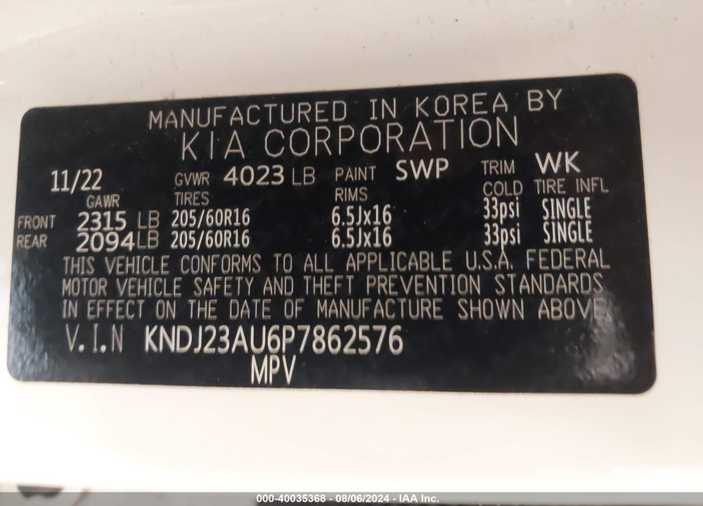 2023 KIA SOUL LX VIN: KNDJ23AU6P7862576
