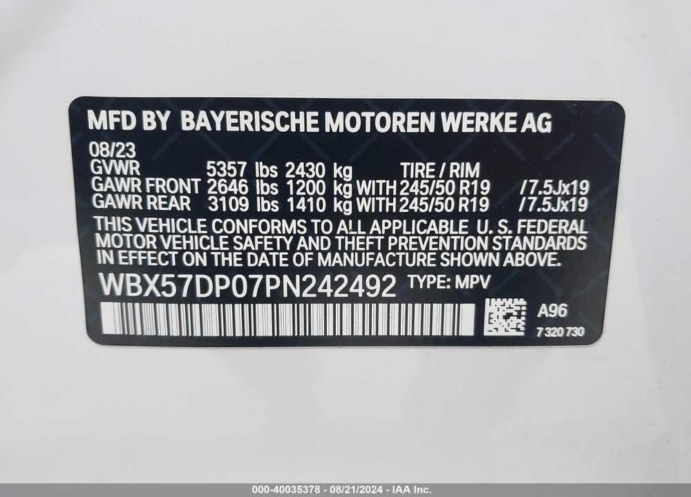 2023 BMW X3 XDRIVE30I VIN: WBX57DP07PN242492