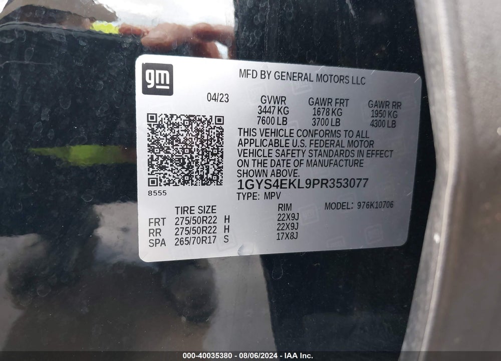 2023 CADILLAC ESCALADE VIN: 1GYS4EKL9PR353077