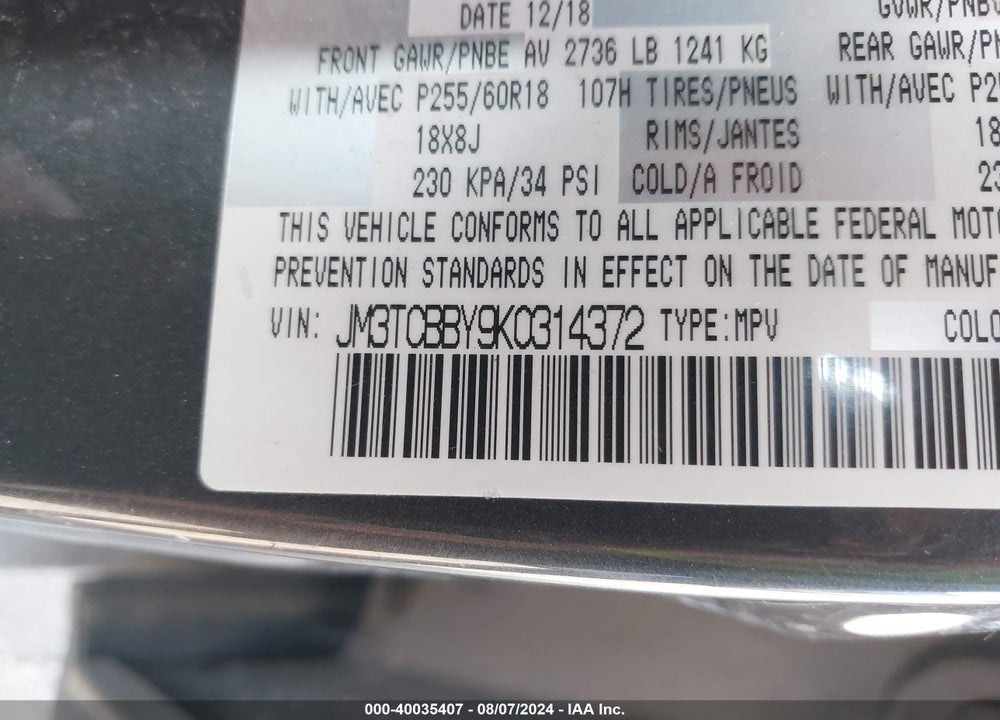 2019 MAZDA CX-9 SPORT VIN: JM3TCBBY9K0314372