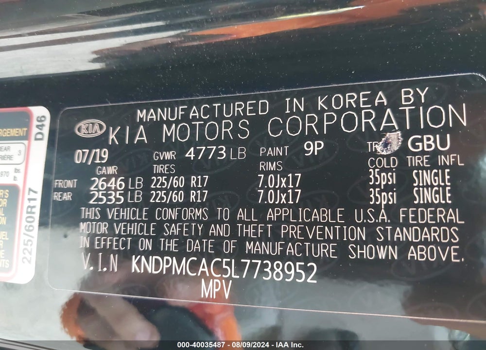 2020 KIA SPORTAGE LX VIN: KNDPMCAC5L7738952