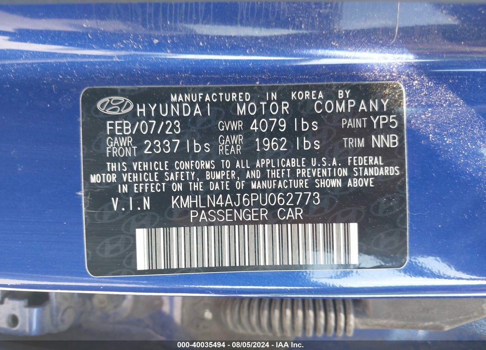 2023 HYUNDAI ELANTRA HYBRID LIMITED VIN: KMHLN4AJ6PU062773
