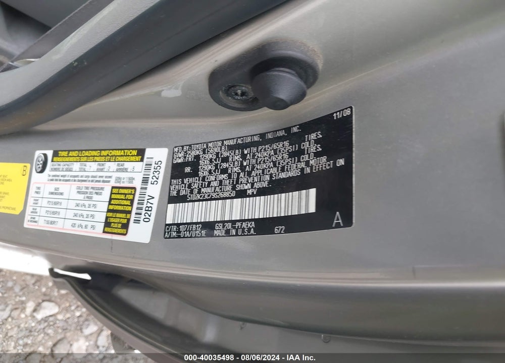 2009 TOYOTA SIENNA CE VIN: 5TDZK23C79S268850