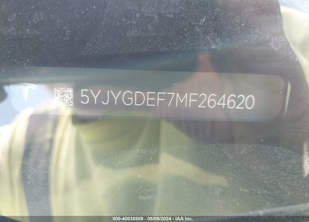 2021 TESLA MODEL Y PERFORMANCE DUAL MOTOR ALL-WHEEL DRIVE VIN: 5YJYGDEF7MF264620
