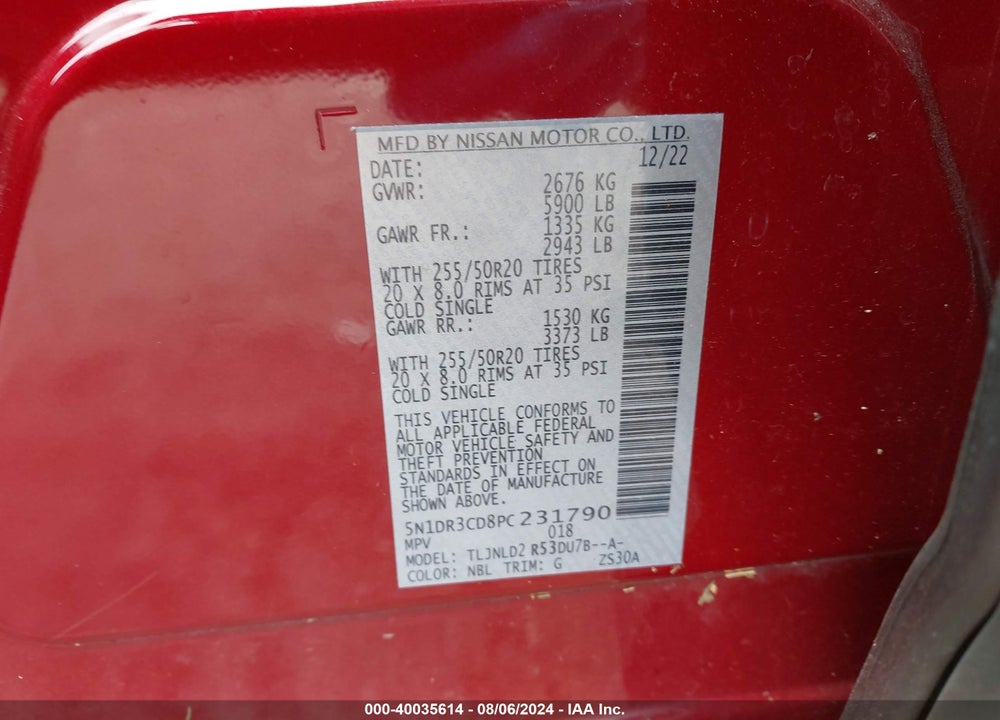 2023 NISSAN PATHFINDER SL 4WD VIN: 5N1DR3CD8PC231790