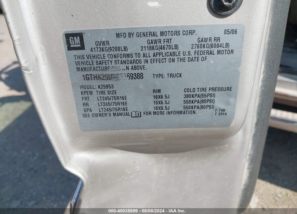 2006 GMC SIERRA 2500HD SLE1 VIN: 1GTHK29UX6E269388