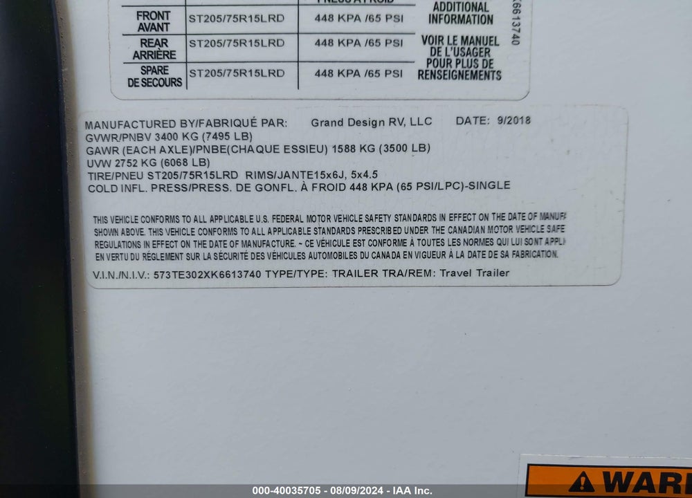 2019 GRAND DESIGN IMAGINE M2500RL VIN: 573TE302XK6613740