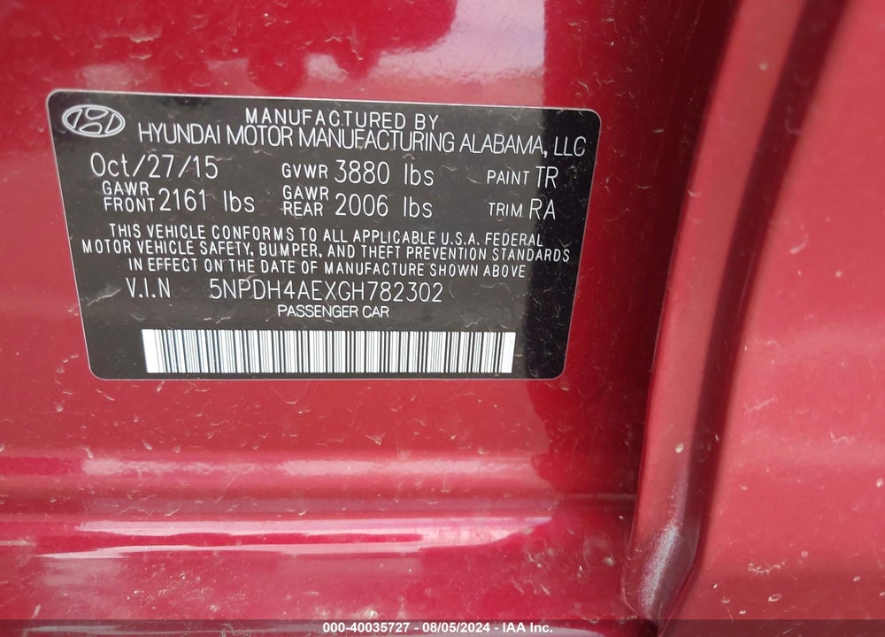 2016 HYUNDAI ELANTRA SE VIN: 5NPDH4AEXGH782302