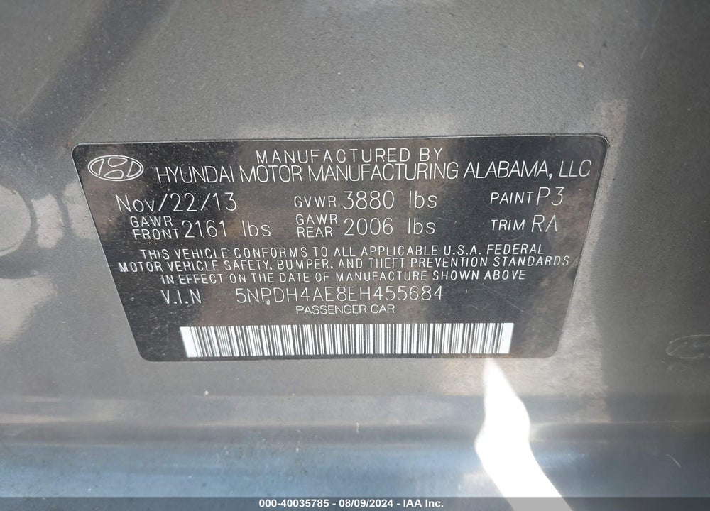 2014 HYUNDAI ELANTRA SE VIN: 5NPDH4AE8EH455684