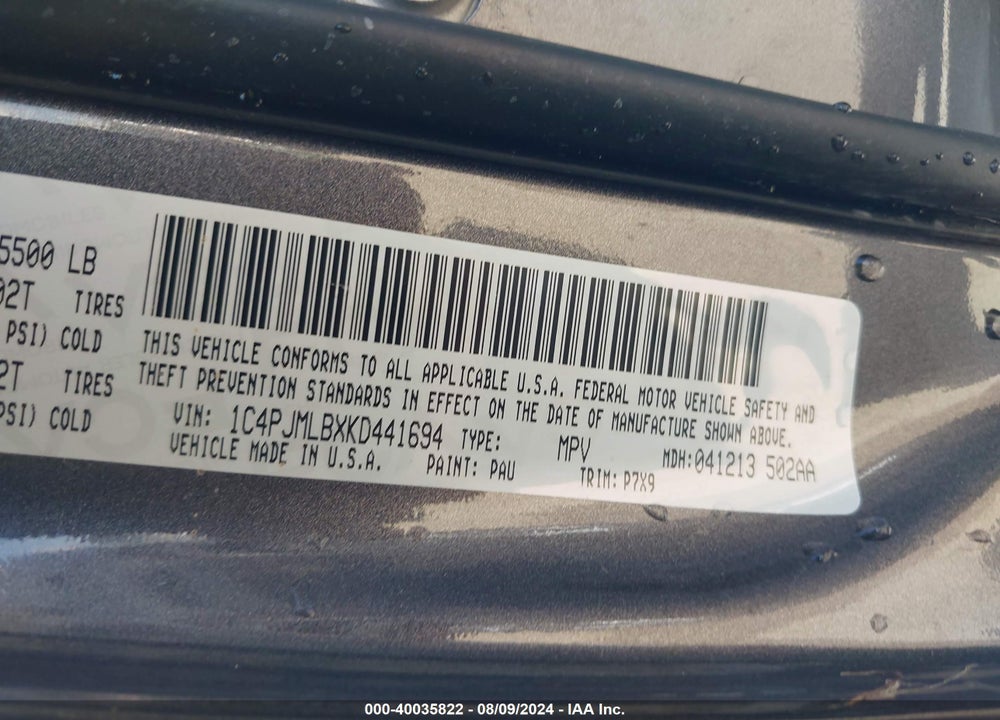 2019 JEEP CHEROKEE LATITUDE PLUS 4X4 VIN: 1C4PJMLBXKD441694