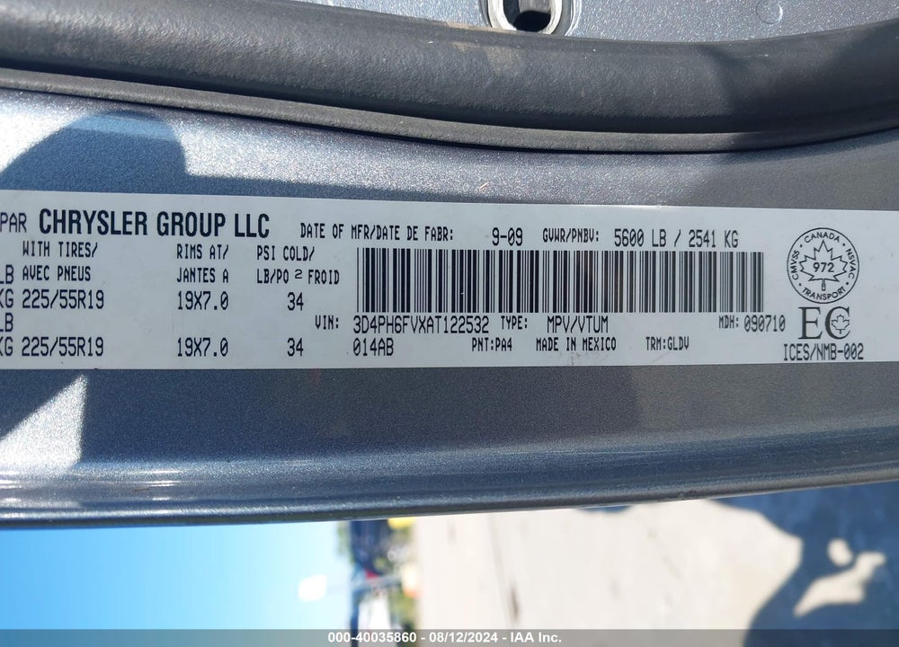 2010 DODGE JOURNEY R/T VIN: 3D4PH6FVXAT122532