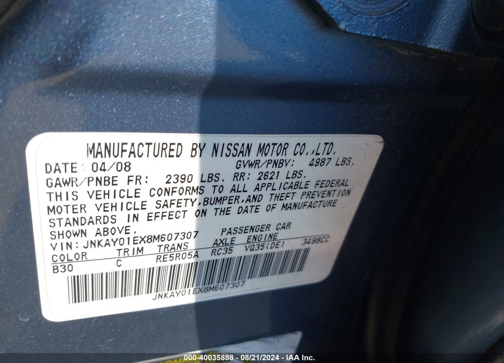 2008 INFINITI M35 VIN: JNKAY01EX8M607307