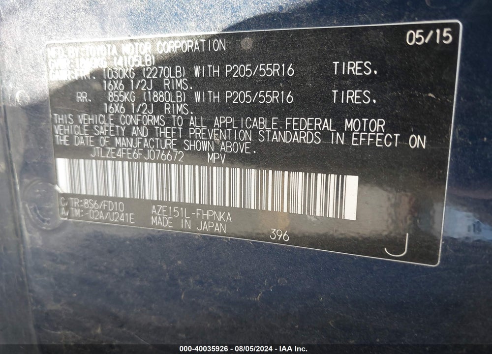 2015 SCION XB VIN: JTLZE4FE6FJ076672