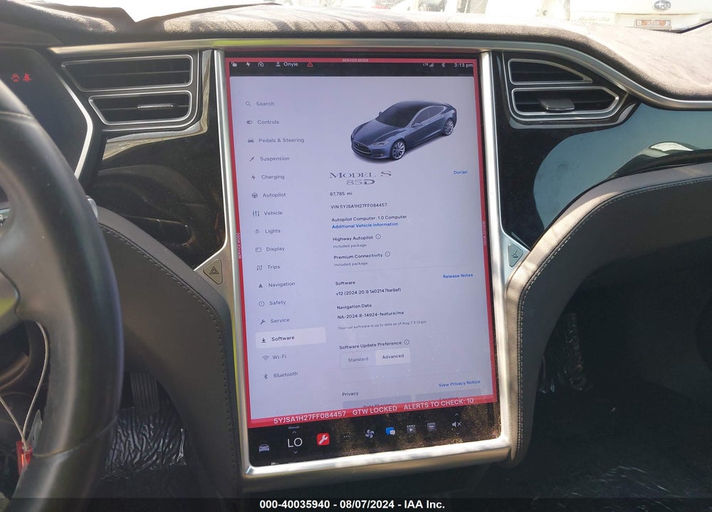 2015 TESLA MODEL S 70D/85D/P85D VIN: 5YJSA1H27FF084457