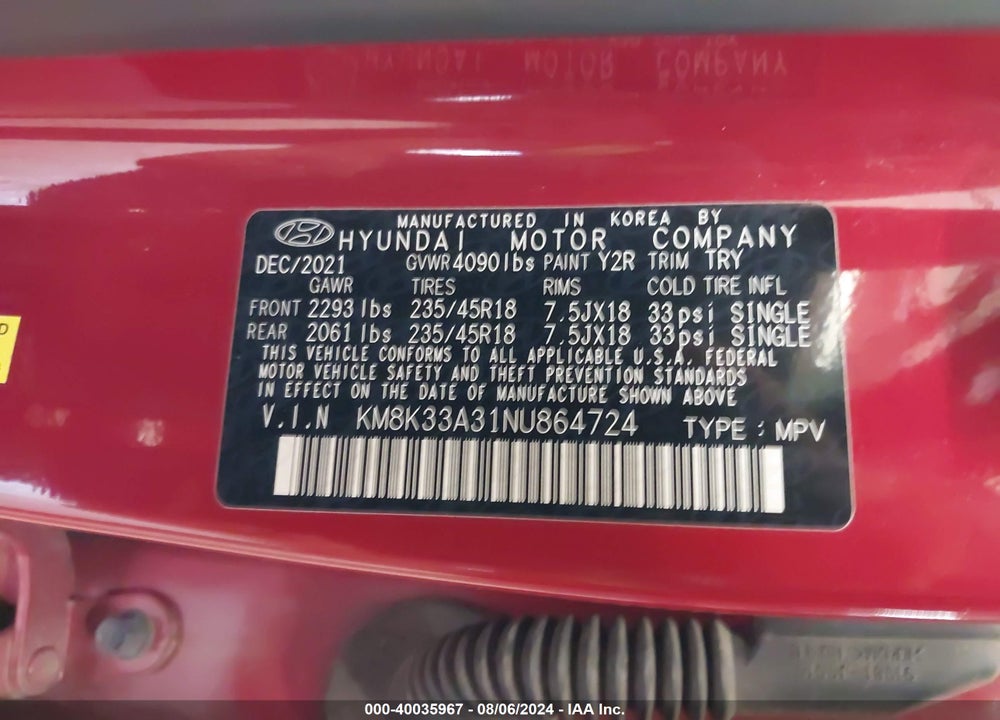 2022 HYUNDAI KONA N LINE VIN: KM8K33A31NU864724