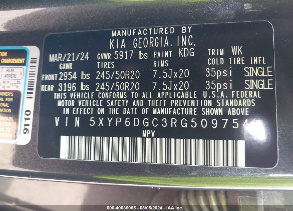 2024 KIA TELLURIDE S VIN: 5XYP6DGC3RG509754