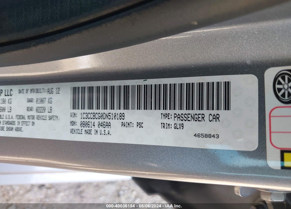 2013 CHRYSLER 200 LIMITED VIN: 1C3CCBCG0DN510189