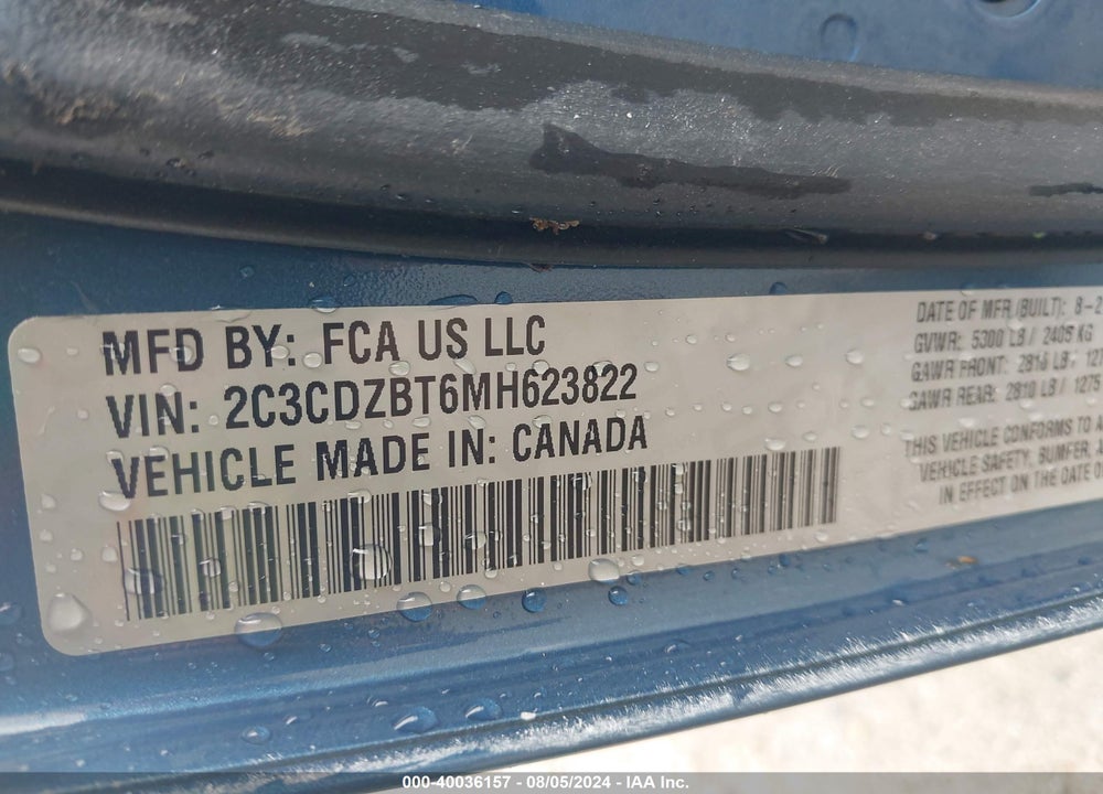 2021 DODGE CHALLENGER R/T VIN: 2C3CDZBT6MH623822