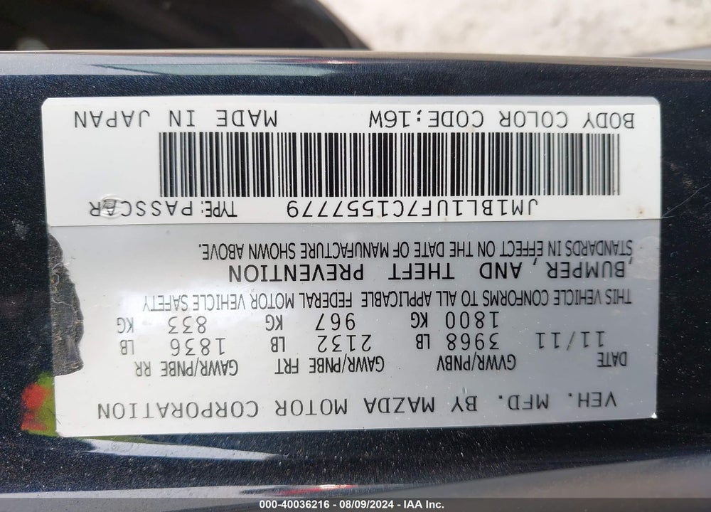 2012 MAZDA 3 I SPORT VIN: JM1BL1UF7C1557779
