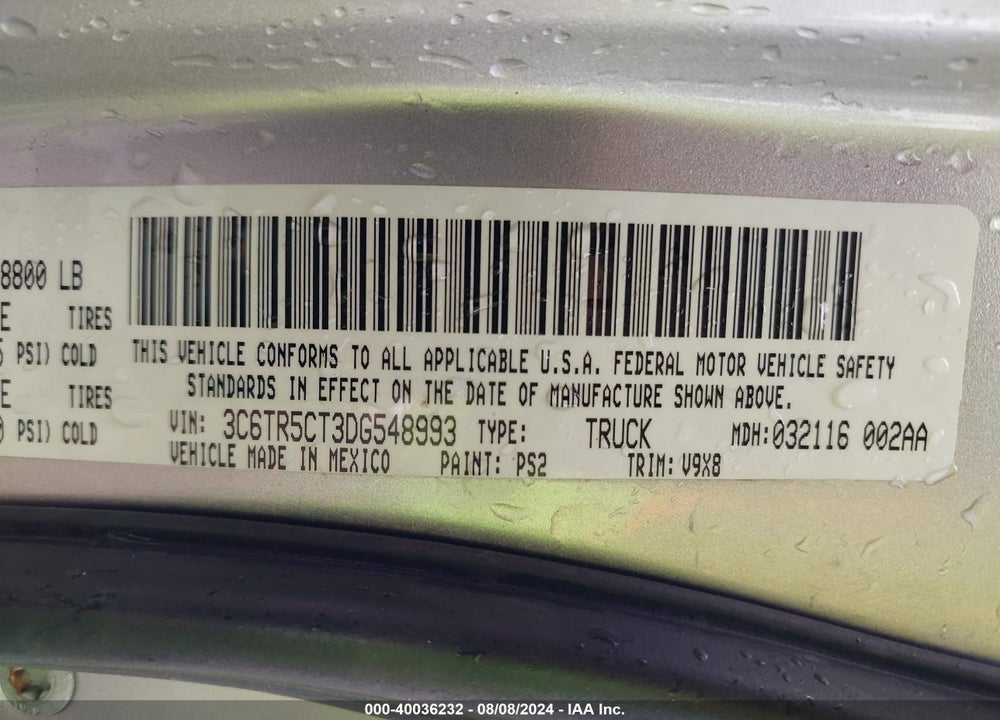 2013 RAM 2500 TRADESMAN VIN: 3C6TR5CT3DG548993