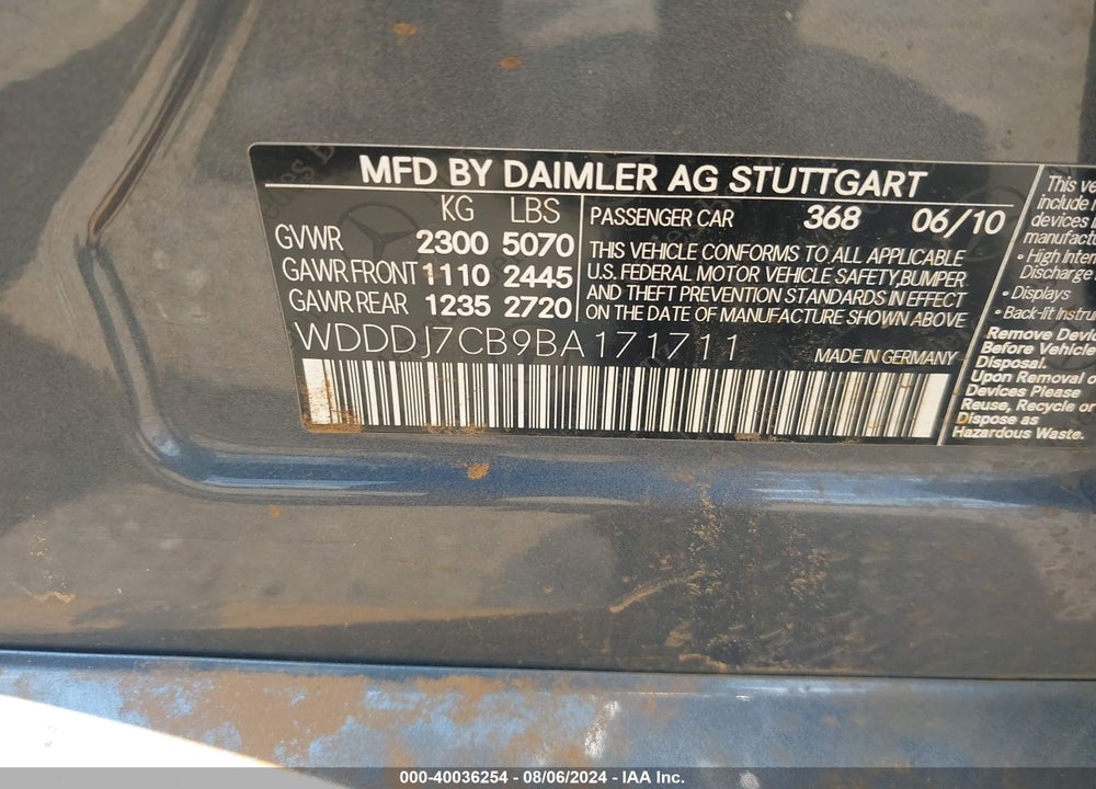 2011 MERCEDES-BENZ CLS 550 VIN: WDDDJ7CB9BA171711