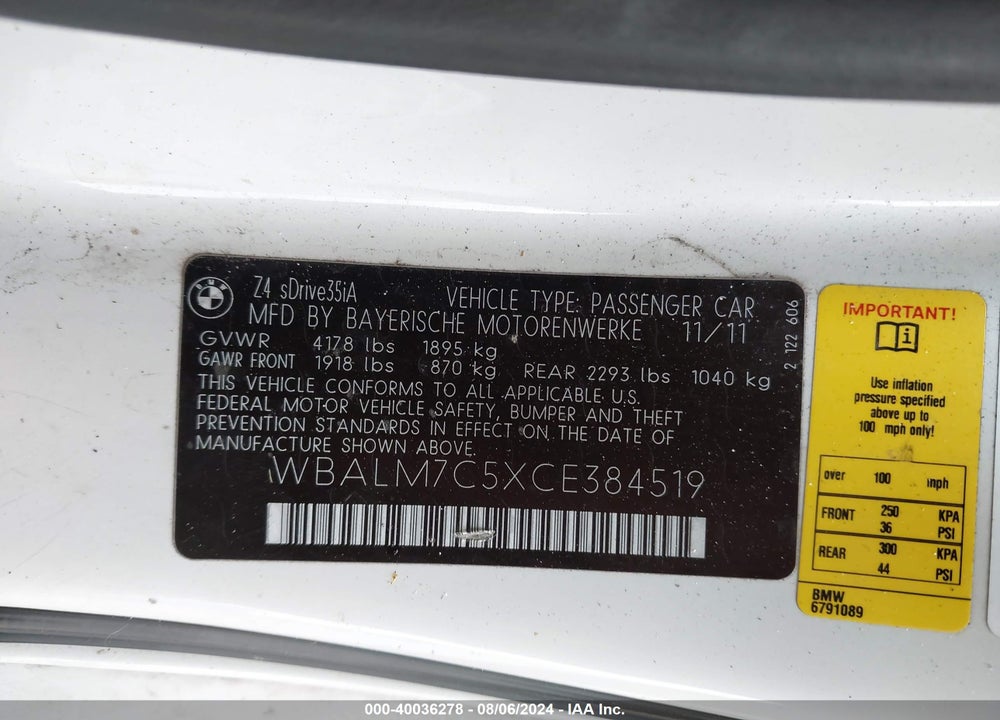 2012 BMW Z4 SDRIVE35I VIN: WBALM7C5XCE384519