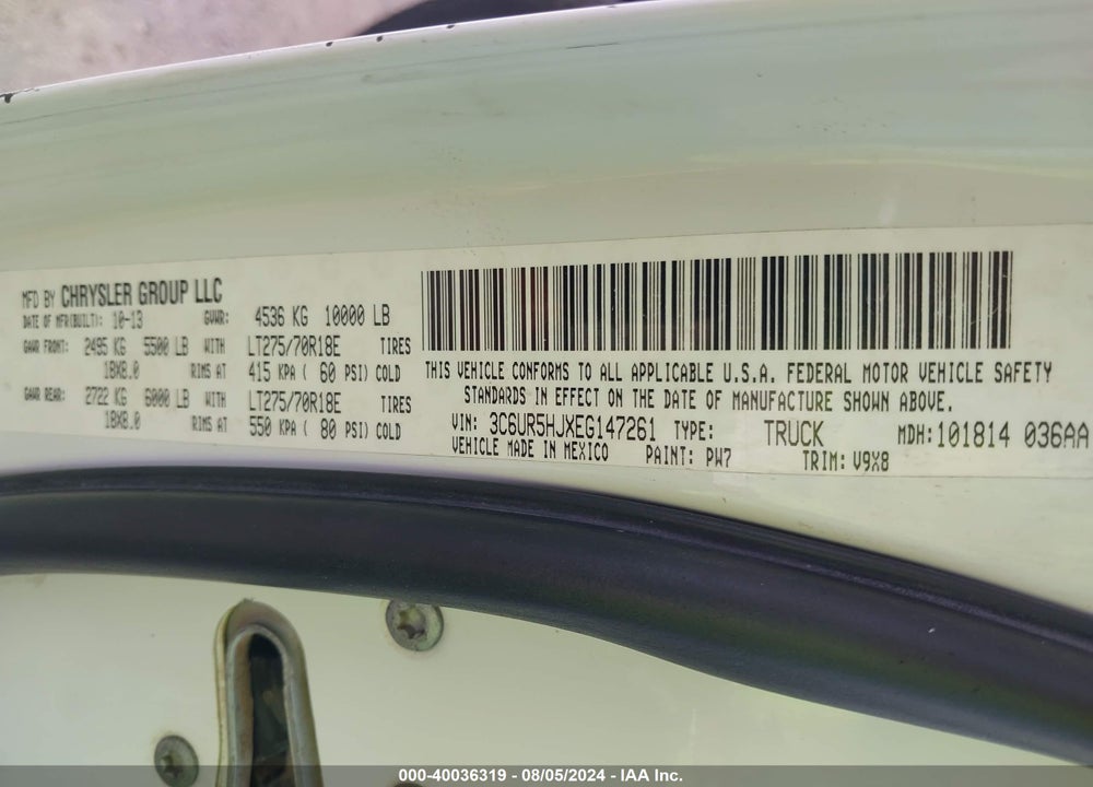 2014 RAM 2500 TRADESMAN VIN: 3C6UR5HJXEG147261