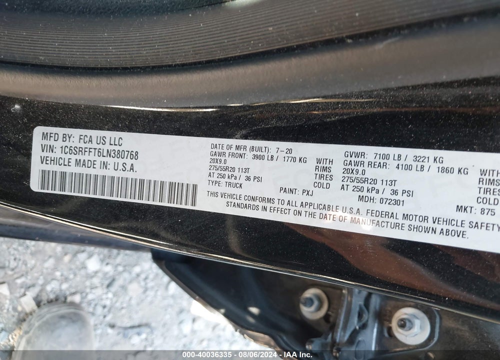 2020 RAM 1500 VIN: 1C6SRFFT6LN380768