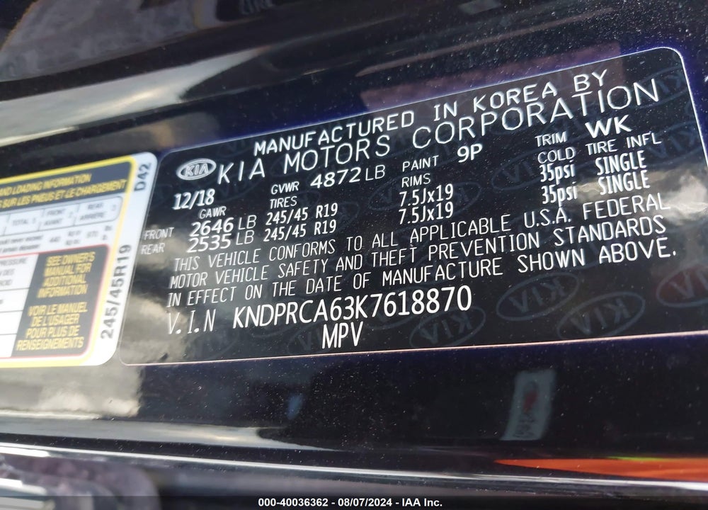 2019 KIA SPORTAGE SX TURBO VIN: KNDPRCA63K7618870