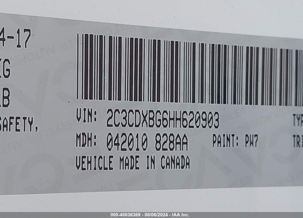 2017 DODGE CHARGER SE RWD VIN: 2C3CDXBG6HH620903