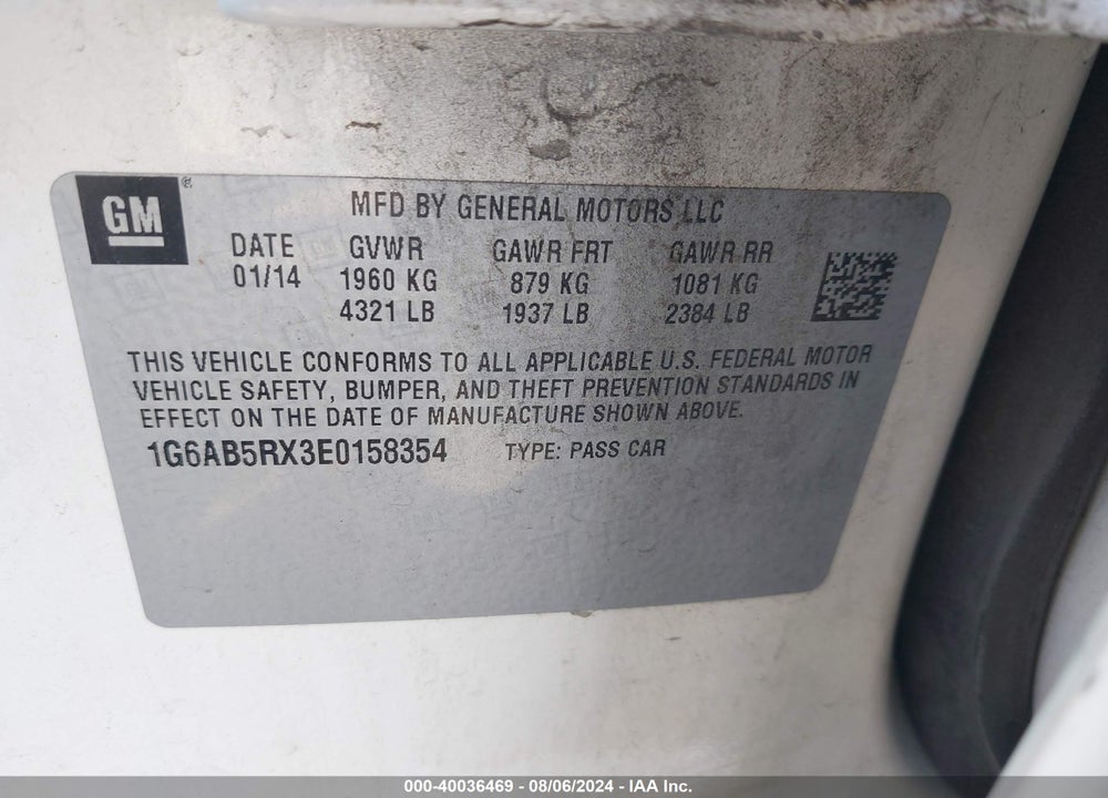 2014 CADILLAC ATS LUXURY VIN: 1G6AB5RX3E0158354