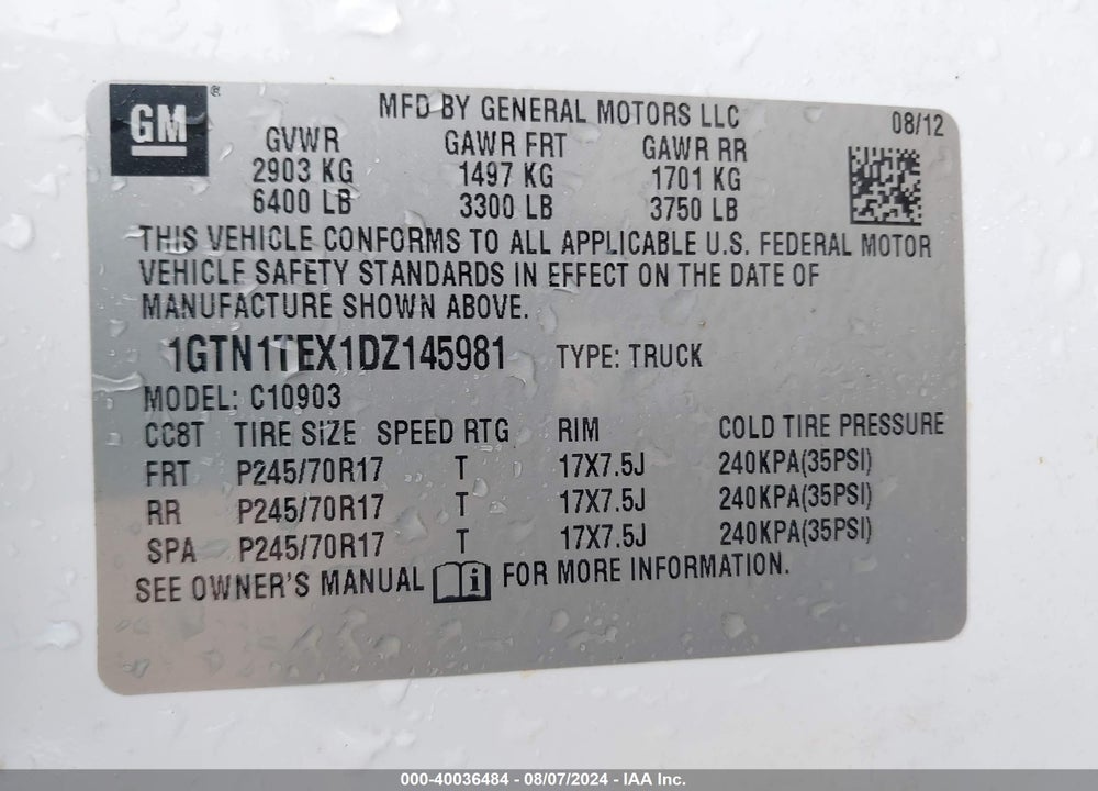 2013 GMC SIERRA 1500 WORK TRUCK VIN: 1GTN1TEX1DZ145981