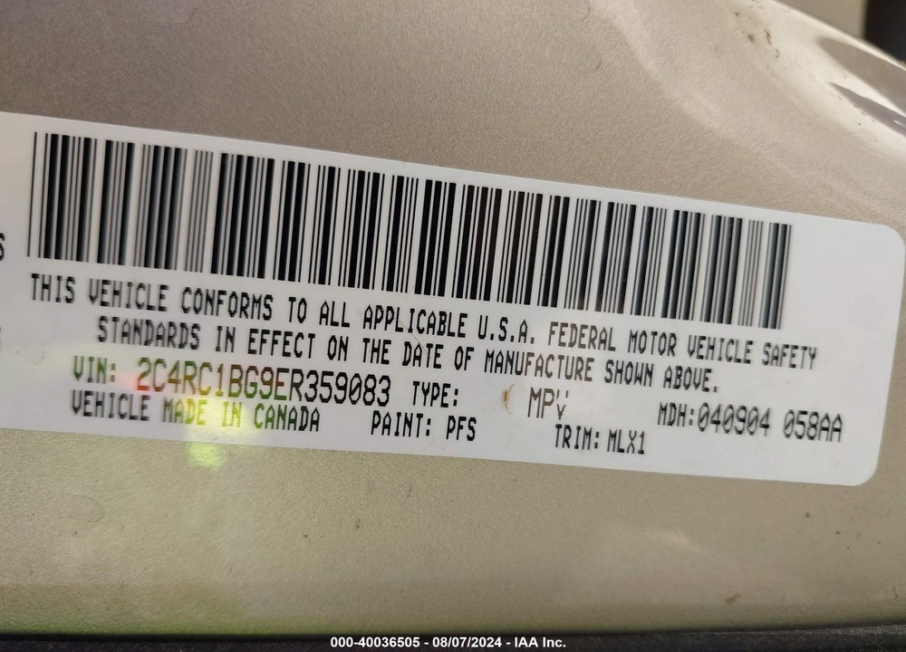2014 CHRYSLER TOWN & COUNTRY TOURING VIN: 2C4RC1BG9ER359083