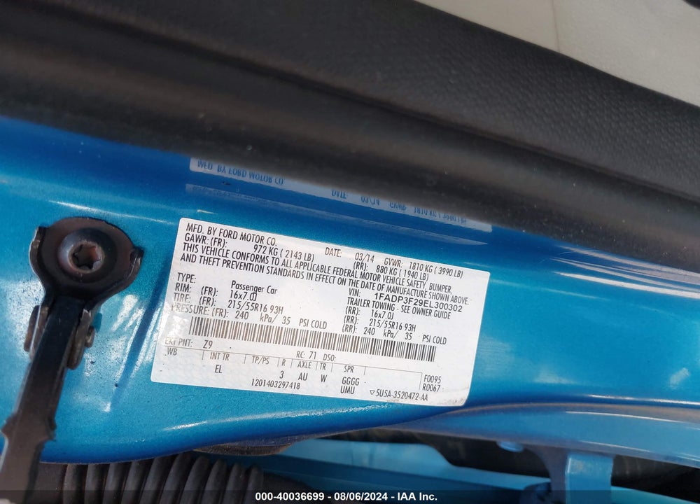 2014 FORD FOCUS SE VIN: 1FADP3F29EL300302