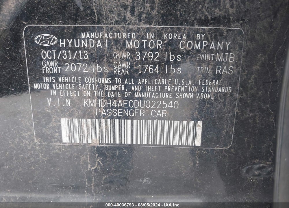 2013 HYUNDAI ELANTRA GLS VIN: KMHDH4AE0DU022540