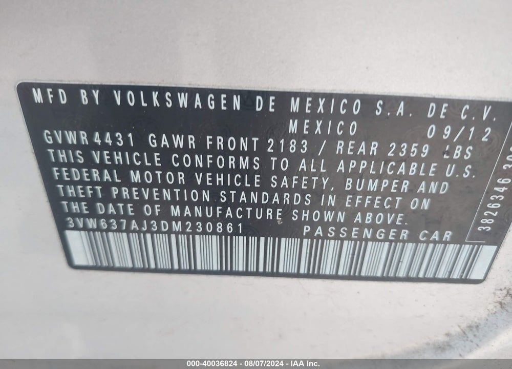 2013 VOLKSWAGEN JETTA HYBRID SEL VIN: 3VW637AJ3DM230861