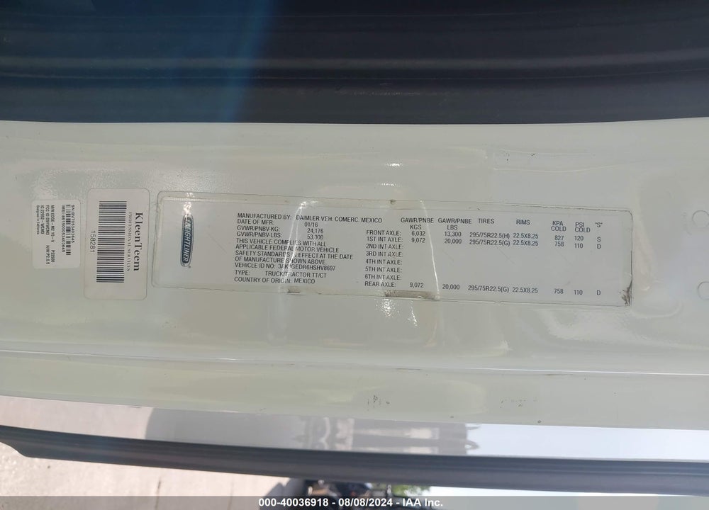 2017 FREIGHTLINER CASCADIA 125 VIN: 3AKJGEDR6HSHV8697
