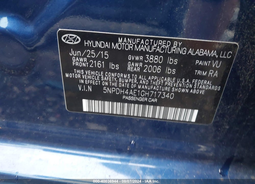 2016 HYUNDAI ELANTRA SE VIN: 5NPDH4AE1GH717340